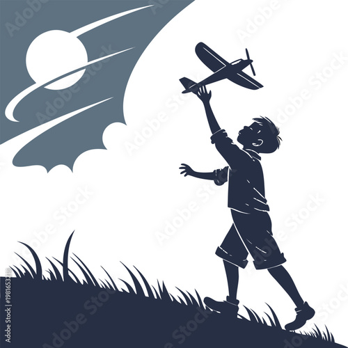 silhouette of a little boy holding a toy airplane (2)(1)