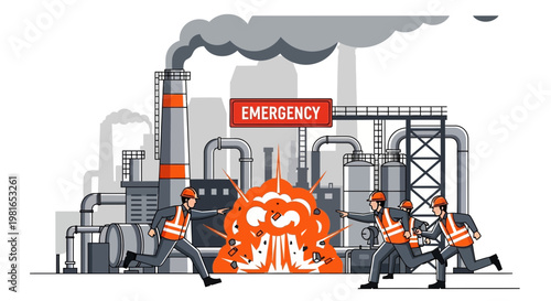 Industrial Accident: Workers Evacuate During Factory Explosion and Fire