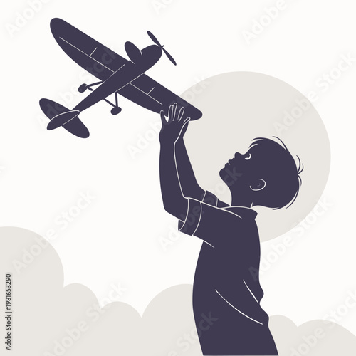 silhouette of a little boy holding a toy airplane (1)(2)
