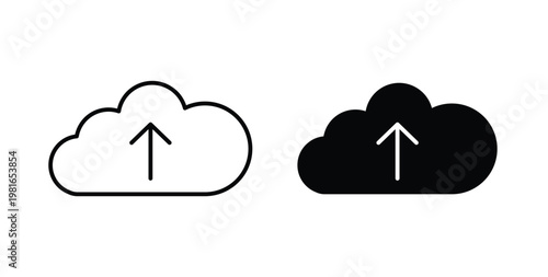 Cloud upload icon pack flat black, Editable line icons