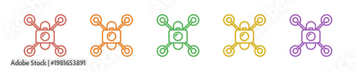 Drone Icon Set Multiple Style Collection. Vector Illustration Concept Designed In Line Colorful Style
