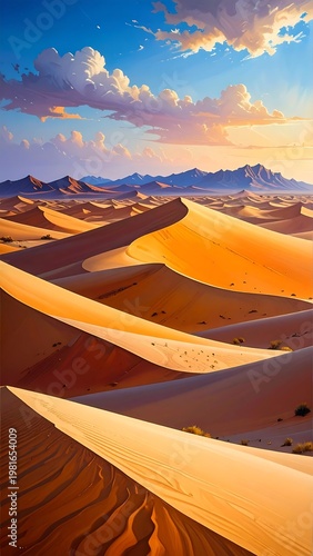 A serene desert landscape with vast sandy dunes