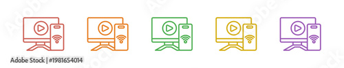 Smart Tv Icon Set Multiple Style Collection. Vector Illustration Concept Designed In Line Colorful Style