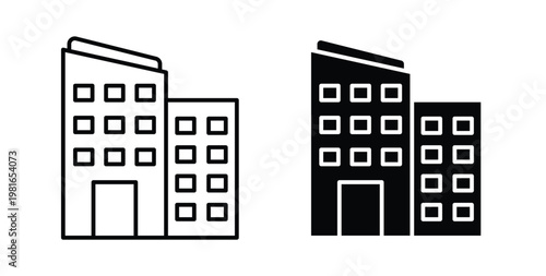Commercial building icon pack flat black, Editable line icons