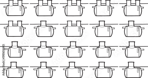 A grid-like illustration showcases a collection of identical suitcases, offering a visually balanced representation. 
