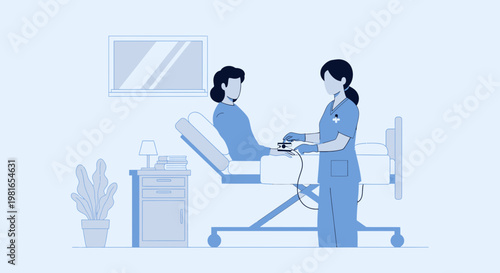 Nurse checks patient's vital signs in hospital room, medical care and treatment concept