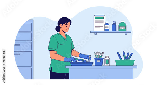 Nurse Cleaning Medical Instruments in a Lab, Healthcare Hygiene Concept