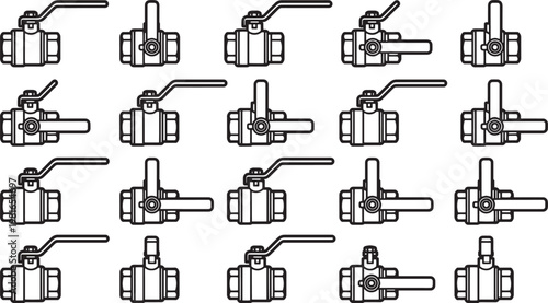 An array of industrial ball valves, meticulously presented, perfect for illustrating concepts of flow control, plumbing systems, and engineering design.