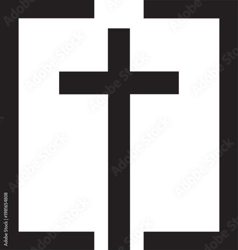 Minimalist black christian cross icon enclosed within a geometric square frame on white background isolated on transparent background, Vector, illustration