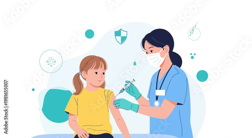 Nurse giving vaccination to a young girl, healthcare concept, child immunization, medical protection