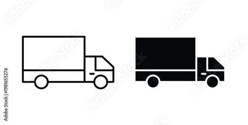 Delivery van icon pack flat black, Editable line icons