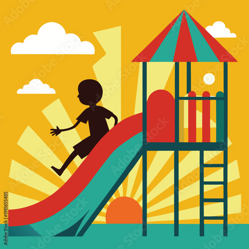 silhouette of a kid sliding down a playground slid (1)(2)