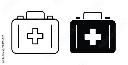 Doctor bag icon pack flat black, Editable line icons