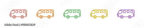 Minibus Icon Set Multiple Style Collection. Vector Illustration Concept Designed In Line Colorful Style