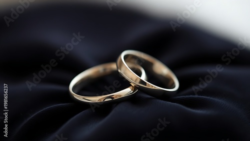 electroluminescence. Two silver wedding bands overlapping on dark velvet fabric. lifestyle magazines, social media lookbooks, designed for lifestyle magazines and social media content.