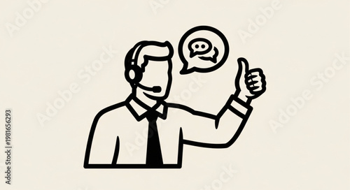 Customer Support Representative Giving Thumbs Up with Chat Bubble.