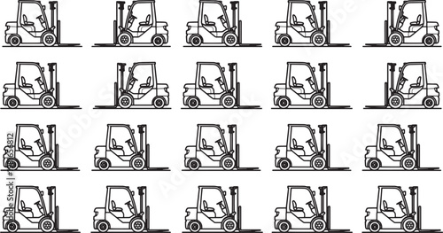 A fleet of forklifts arranged in a grid formation, perfect for illustrating themes of industry and logistics.