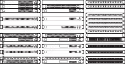 A minimalist depiction of server racks in a data center setting. These racks house computing hardware, which is vital for many digital services. 