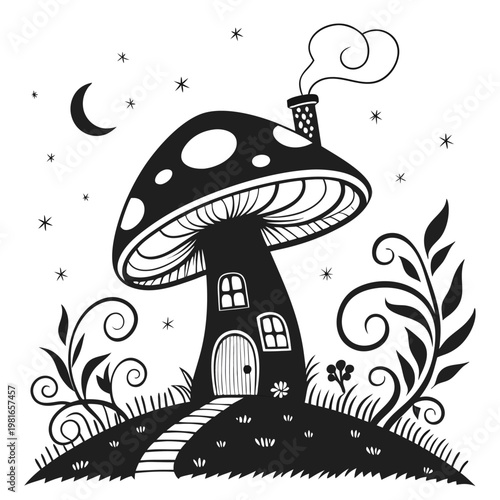 silhouette of a giant mushroom house with a little (2)(3)