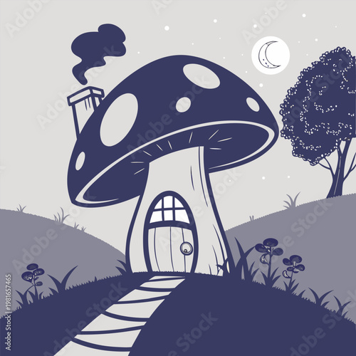 silhouette of a giant mushroom house with a little (2)(2)