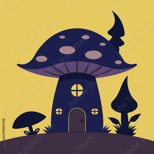 silhouette of a giant mushroom house with a little (1)(3)
