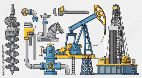Oil Rig Equipment and Machinery: Drilling, Pumping, and Extraction Tools Collection