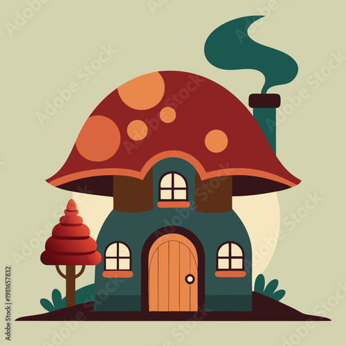 silhouette of a giant mushroom house with a little (1)(2)