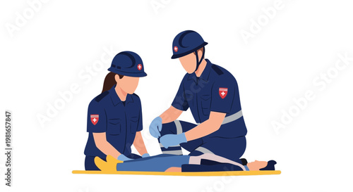 Paramedics Performing CPR on Patient on Stretcher, Medical Emergency Aid