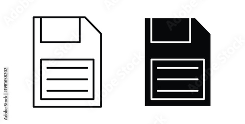 Floppy disk icon pack flat black, Editable line icons