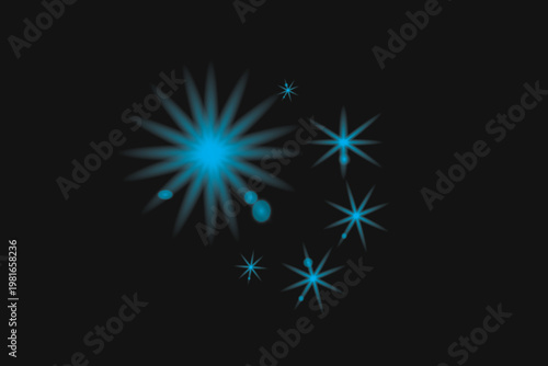A cluster of glowing blue stars and sparkling light particles arranged in a decorative pattern Vector.