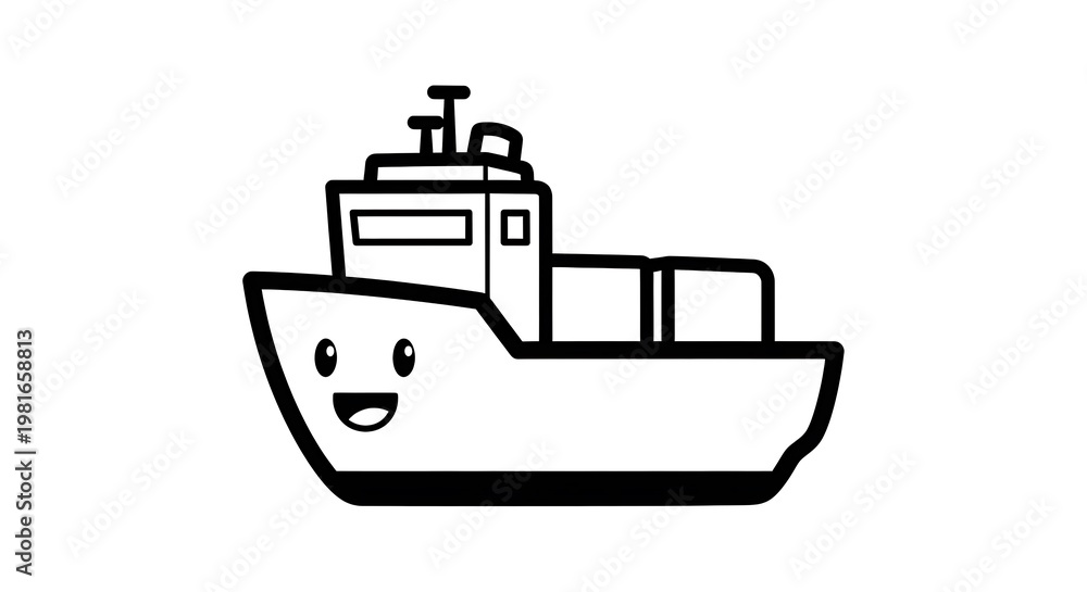 Fototapeta premium Smiling cartoon cargo ship vessel.