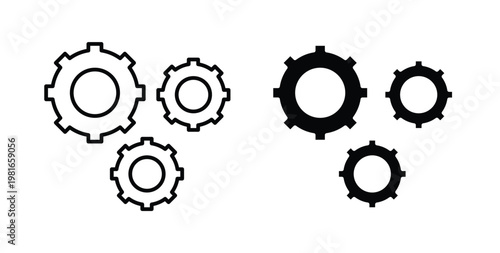 Gears icon pack flat black, Editable line icons