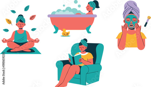 Woman enjoying a relaxing spa day with face mask and meditation outdoors