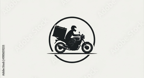 Delivery Rider on Motorcycle Silhouette in Circle, Express Service.