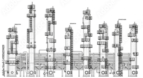 Detailed architectural blueprint showcasing industrial plant structures and design.