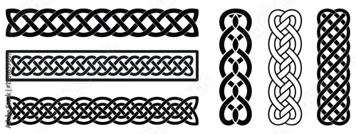 Set of various black Celtic knot borders and designs,