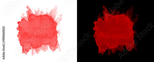 Tableau sur toile Red color paint splash isolated on transparency grid background and black background