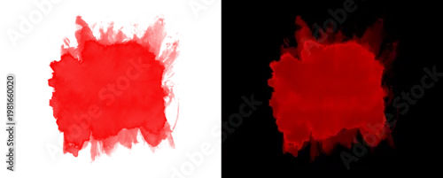 Panel kuchenny z motywem Red color paint splash isolated on transparency grid background and black background.