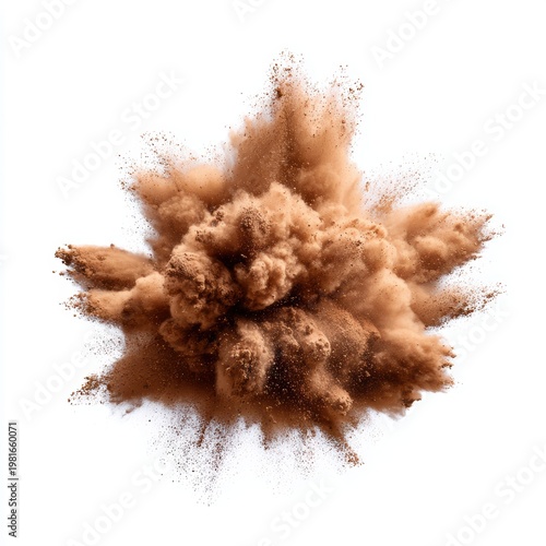 Brown powder exploding and scattering forming an abstract cloud element