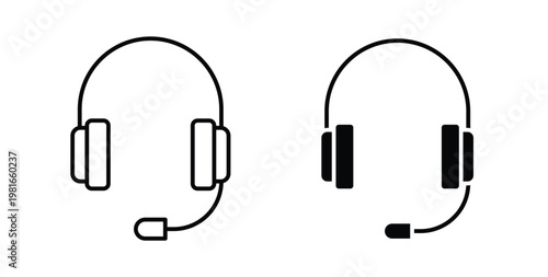Headphones icon pack flat black, Editable line icons