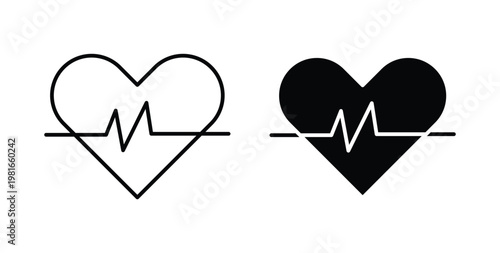 Heartbeat icon pack flat black, Editable line icons