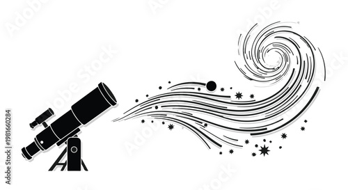 Telescope projects a swirl of stars and cosmic dust into the vast dark expanse of the night sky, symbolizing the endless curiosity of astronomers exploring the mysteries of deep outer space.