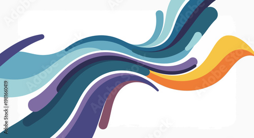 Abstract flowing lines and waves of color creating a dynamic and modern graphic design on a white background, evoking movement and creativity