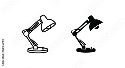 Two black desk lamps in differing poses a striking graphic silhouette