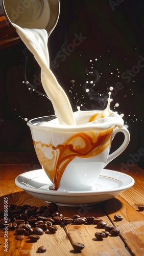 A steaming cup of coffee on a wooden table