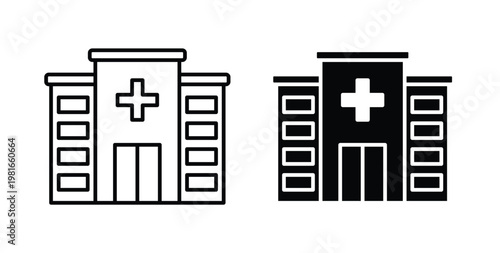 Hospital icon pack flat black, Editable line icons