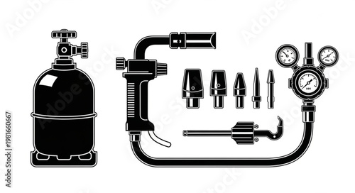 Detailed Illustration of a Welding Torch and Equipment Set.