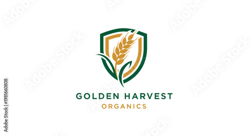 Organic Farming Emblem with Wheat and Leaves, Sustainable Agriculture Concept
