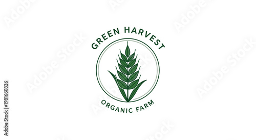 Organic Farm Emblem with Wheat Stalk and Circular Design