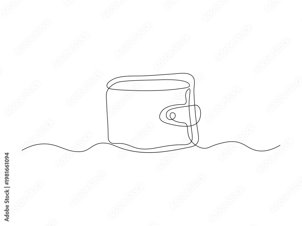 Obraz premium wallet button closure, resting subtle wavy surface. The design is clean and functional continuous single one line art hand drawing sketch logo on white background